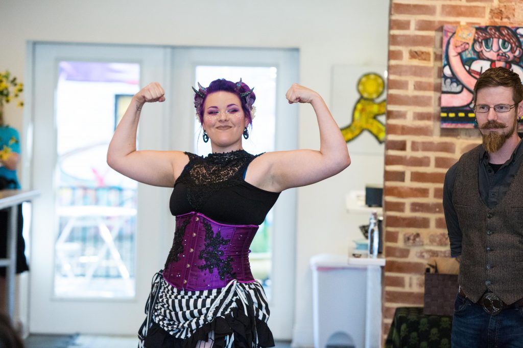 Sideshow artist Krystal Younglove flexes at the York Fringe Festival